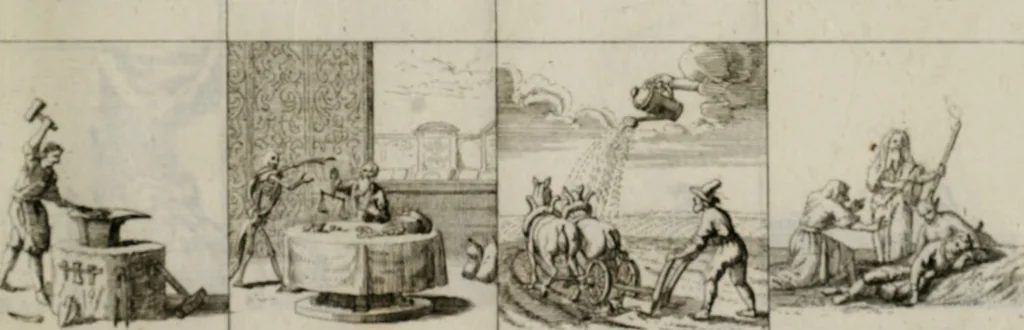 An illustration from Annus symbolicus, emblemmatice, et versu leonino : quemcumq[ue] statum hominum incitans ad animum pie recreandum. Humillimè oblatus serenissimo electorali principi Iosepho Ferdinando vtriusq[ue] Bavariae &c. duci. etc. etc. Accrescenti orbis terrae delicio, 1696, leaf 76