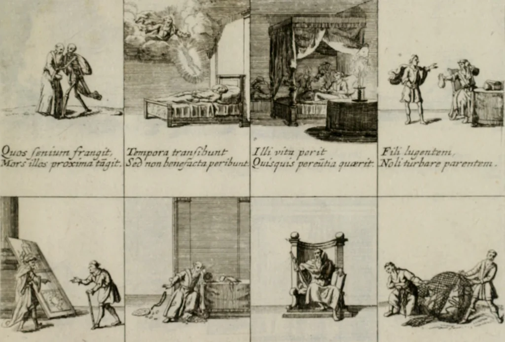 An illustration from Annus symbolicus, emblemmatice, et versu leonino : quemcumq[ue] statum hominum incitans ad animum pie recreandum. Humillimè oblatus serenissimo electorali principi Iosepho Ferdinando vtriusq[ue] Bavariae &c. duci. etc. etc. Accrescenti orbis terrae delicio, 1696, leaf 86