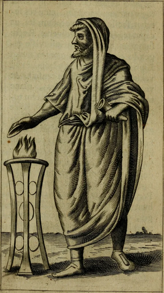 An illustration from Anselmus Solerius cemeliensis De pileo : caeterisque capitis tegminibus tam sacris, quàm profanis, 1672, leaf 174