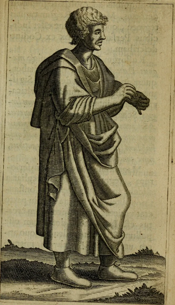An illustration from Anselmus Solerius cemeliensis De pileo : caeterisque capitis tegminibus tam sacris, quàm profanis, 1672, leaf 210