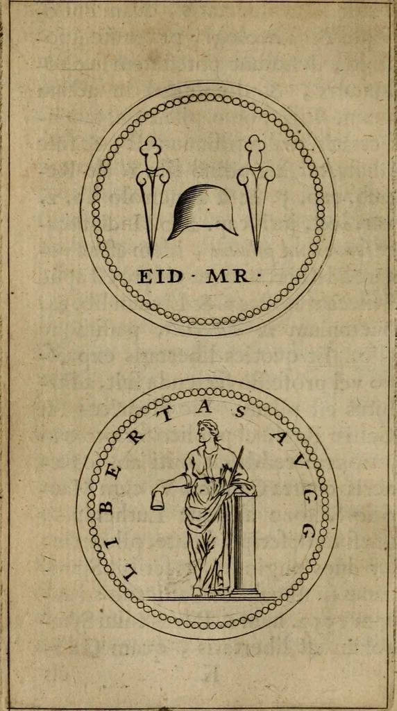 An illustration from Anselmus Solerius cemeliensis De pileo : caeterisque capitis tegminibus tam sacris, quàm profanis, 1672, leaf 233