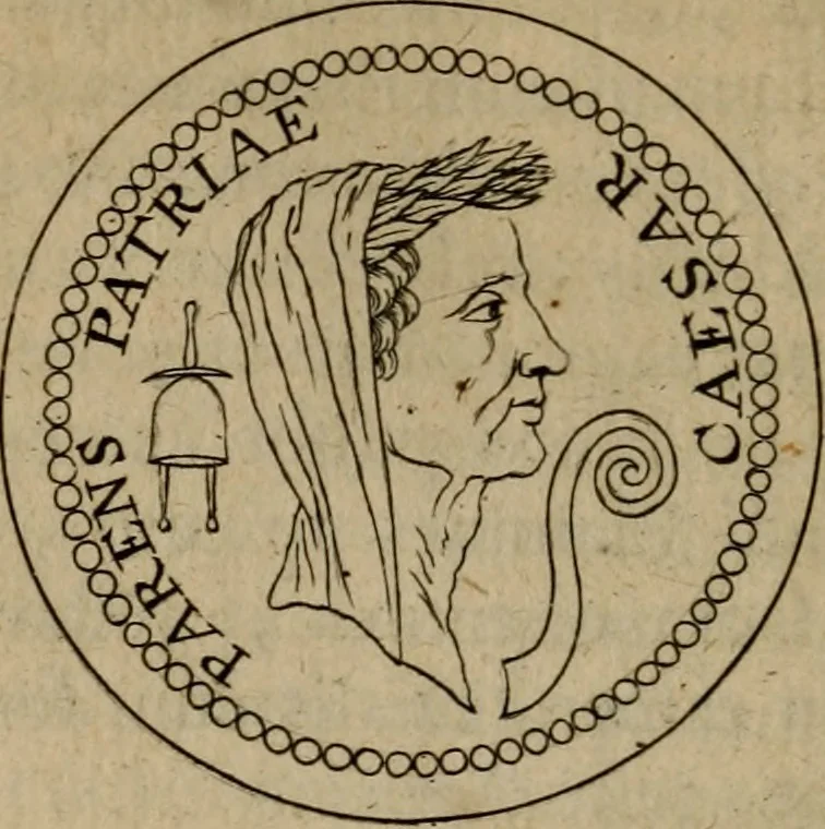 An illustration from Anselmus Solerius cemeliensis De pileo : caeterisque capitis tegminibus tam sacris, quàm profanis, 1672, leaf 253