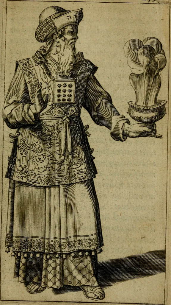 An illustration from Anselmus Solerius cemeliensis De pileo : caeterisque capitis tegminibus tam sacris, quàm profanis, 1672, leaf 278