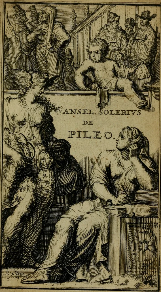 An illustration from Anselmus Solerius cemeliensis De pileo : caeterisque capitis tegminibus tam sacris, quàm profanis, 1672, leaf 4