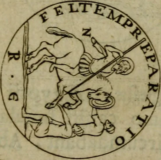 An illustration from Anselmus Solerius cemeliensis De pileo : caeterisque capitis tegminibus tam sacris, quàm profanis, 1672, leaf 402