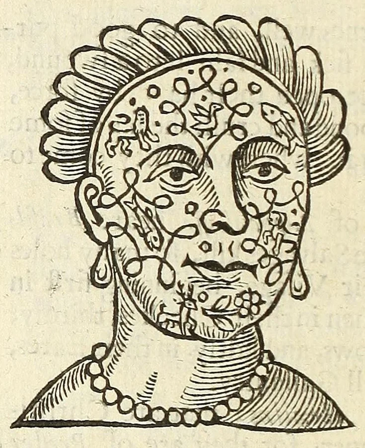 An illustration from Anthropometamorphosis: man transform'd: or, The artificiall changling, historically presented, in the mad and cruel gallantry, foolish bravery, ridiculous beauty, filthy finenesse, and loathsome loveliness of most nations, fashioning and altering their bodies from the mould intended by nature; with figures of those transformations. To which artificial and affected deformations are added, all the native and national monstrosities that have appeared to disfigure the humane fabrick. With a vindication of the regular beauty and honesty of nature, 1653, leaf 310