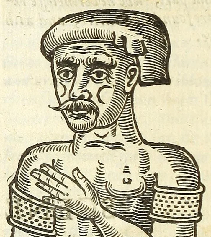 An illustration from Anthropometamorphosis: man transform'd: or, The artificiall changling, historically presented, in the mad and cruel gallantry, foolish bravery, ridiculous beauty, filthy finenesse, and loathsome loveliness of most nations, fashioning and altering their bodies from the mould intended by nature; with figures of those transformations. To which artificial and affected deformations are added, all the native and national monstrosities that have appeared to disfigure the humane fabrick. With a vindication of the regular beauty and honesty of nature, 1653, leaf 344