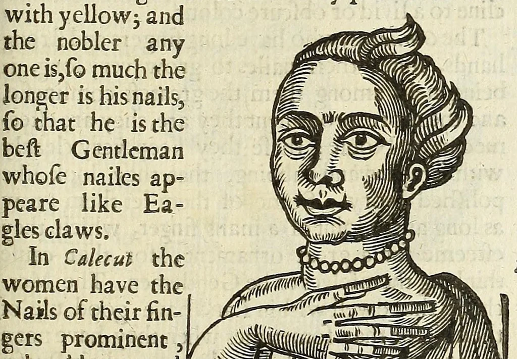 An illustration from Anthropometamorphosis: man transform'd: or, The artificiall changling, historically presented, in the mad and cruel gallantry, foolish bravery, ridiculous beauty, filthy finenesse, and loathsome loveliness of most nations, fashioning and altering their bodies from the mould intended by nature; with figures of those transformations. To which artificial and affected deformations are added, all the native and national monstrosities that have appeared to disfigure the humane fabrick. With a vindication of the regular beauty and honesty of nature, 1653, leaf 347