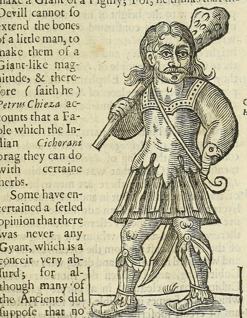 An illustration from Anthropometamorphosis: man transform'd: or, The artificiall changling, historically presented, in the mad and cruel gallantry, foolish bravery, ridiculous beauty, filthy finenesse, and loathsome loveliness of most nations, fashioning and altering their bodies from the mould intended by nature; with figures of those transformations. To which artificial and affected deformations are added, all the native and national monstrosities that have appeared to disfigure the humane fabrick. With a vindication of the regular beauty and honesty of nature, 1653, leaf 565