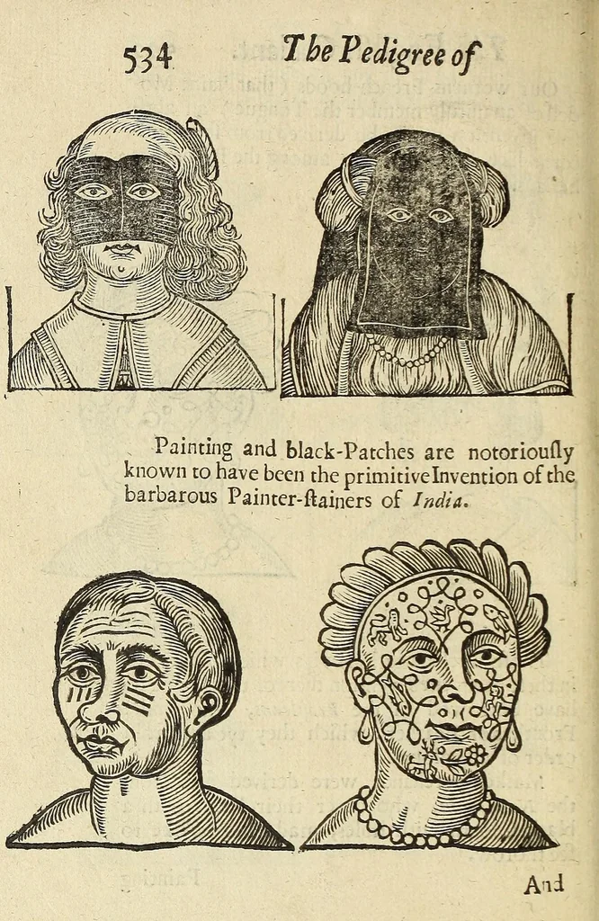 An illustration from Anthropometamorphosis: man transform'd: or, The artificiall changling, historically presented, in the mad and cruel gallantry, foolish bravery, ridiculous beauty, filthy finenesse, and loathsome loveliness of most nations, fashioning and altering their bodies from the mould intended by nature; with figures of those transformations. To which artificial and affected deformations are added, all the native and national monstrosities that have appeared to disfigure the humane fabrick. With a vindication of the regular beauty and honesty of nature, 1653, leaf 596