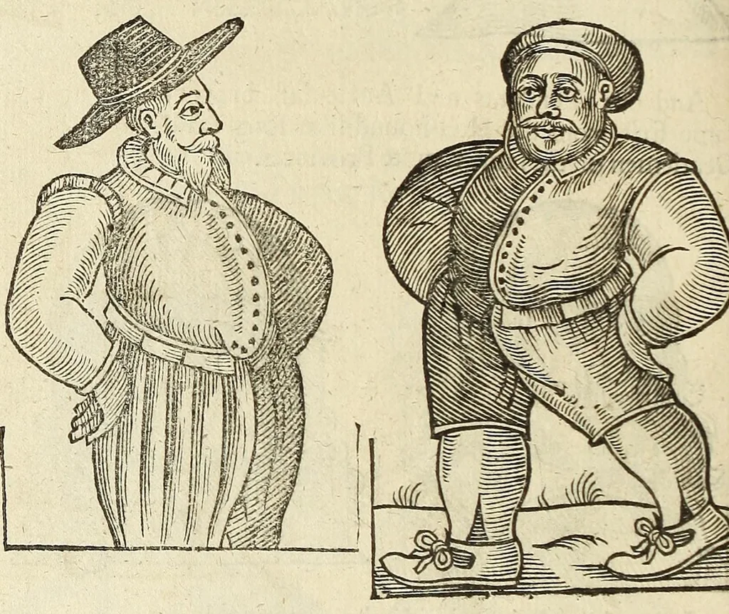 An illustration from Anthropometamorphosis: man transform'd: or, The artificiall changling, historically presented, in the mad and cruel gallantry, foolish bravery, ridiculous beauty, filthy finenesse, and loathsome loveliness of most nations, fashioning and altering their bodies from the mould intended by nature; with figures of those transformations. To which artificial and affected deformations are added, all the native and national monstrosities that have appeared to disfigure the humane fabrick. With a vindication of the regular beauty and honesty of nature, 1653, leaf 598