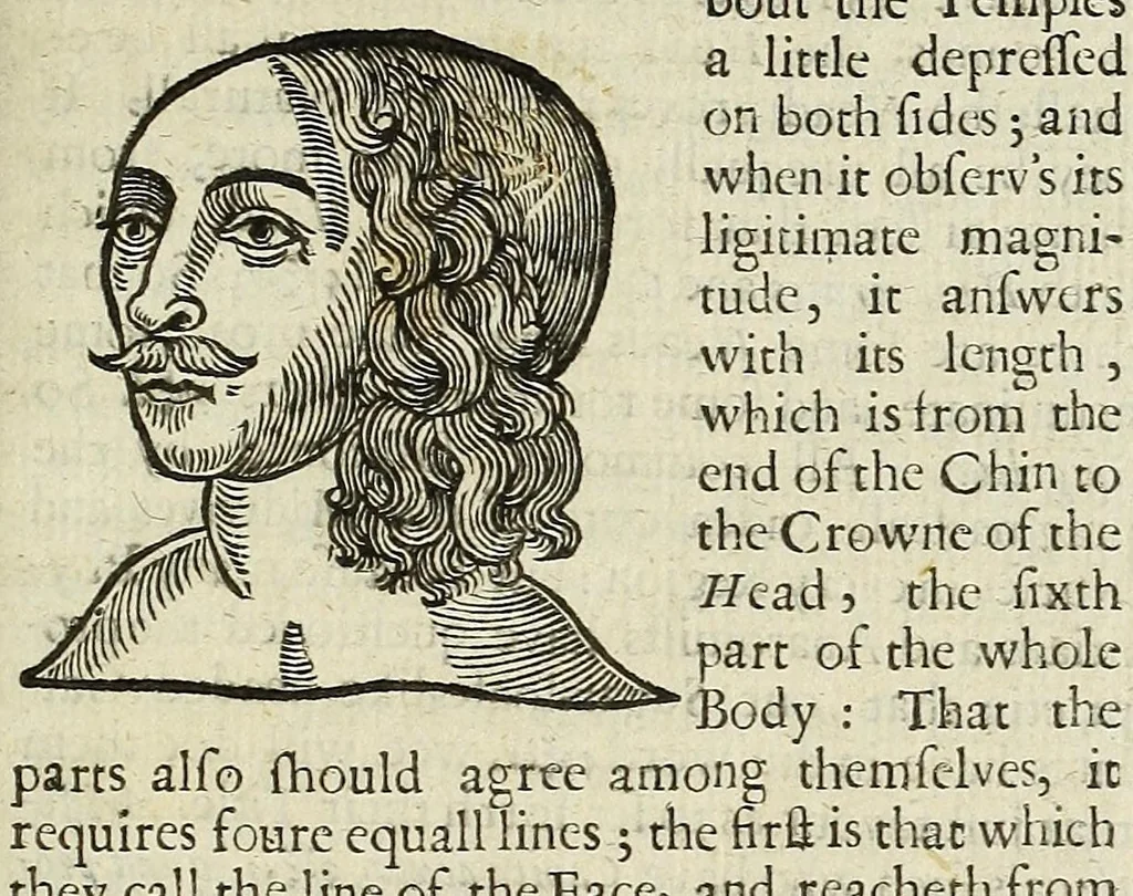 An illustration from Anthropometamorphosis: man transform'd: or, The artificiall changling, historically presented, in the mad and cruel gallantry, foolish bravery, ridiculous beauty, filthy finenesse, and loathsome loveliness of most nations, fashioning and altering their bodies from the mould intended by nature; with figures of those transformations. To which artificial and affected deformations are added, all the native and national monstrosities that have appeared to disfigure the humane fabrick. With a vindication of the regular beauty and honesty of nature, 1653, leaf 91