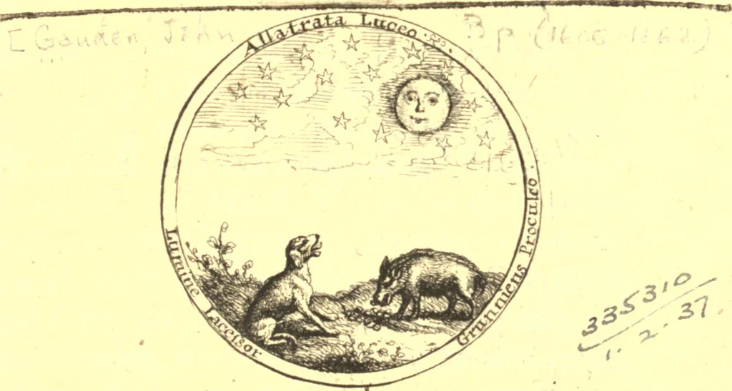 An illustration from Ánti Baal-Berith; or The binding of the Covenant and all Covenanters to their good behaviours, by a just vindication of Dr. Gauden's Analysis, 1661, leaf 8