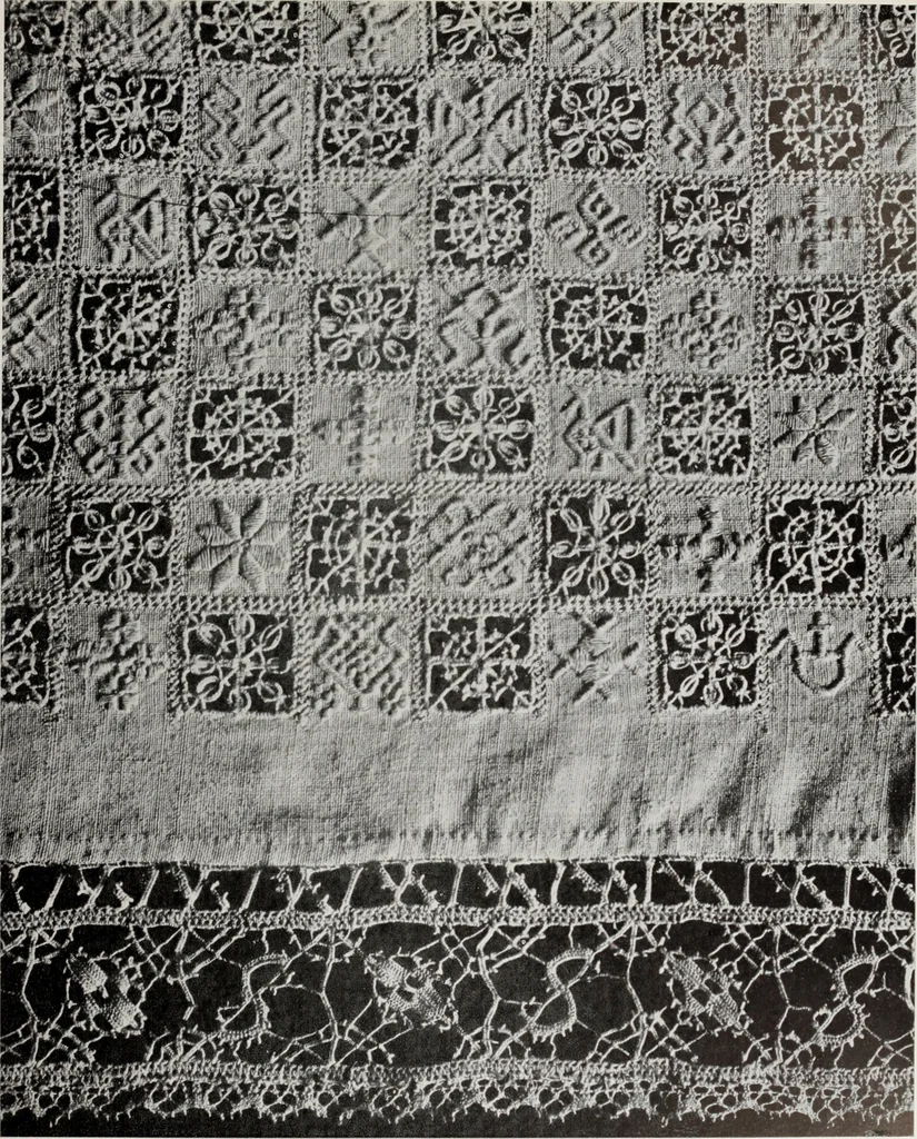 An illustration from Antiche trine italiane : trine ad ago, 1908, leaf 202