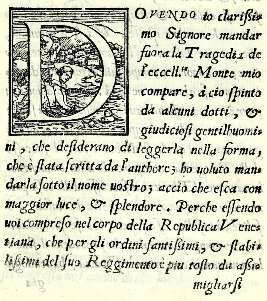 An illustration from Antigono : tragedia, 1565, leaf 7