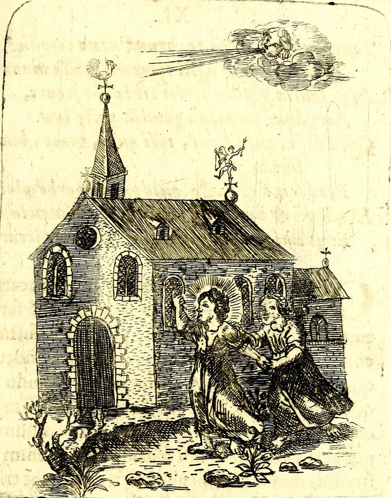 An illustration from Antipathia Amoris Divini et Humani duobus Libris comprehensa, per themata et sententias, insuper et Figuras aeneas, adjectis versibus Gallicis et Hispanicis, illustrata, antehac Antuerpiae Typis data, 1694, leaf 106