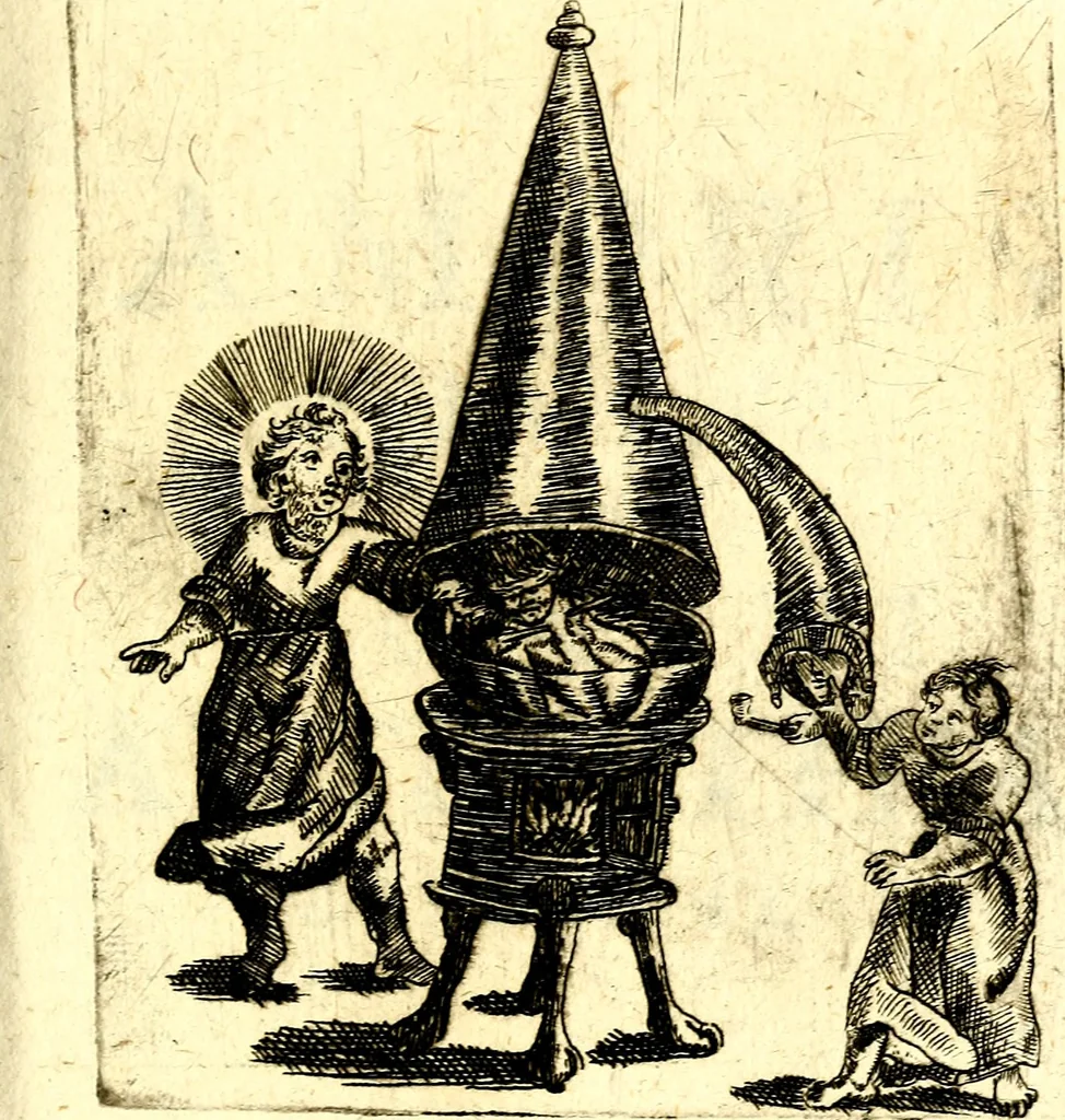 An illustration from Antipathia Amoris Divini et Humani duobus Libris comprehensa, per themata et sententias, insuper et Figuras aeneas, adjectis versibus Gallicis et Hispanicis, illustrata, antehac Antuerpiae Typis data, 1694, leaf 112