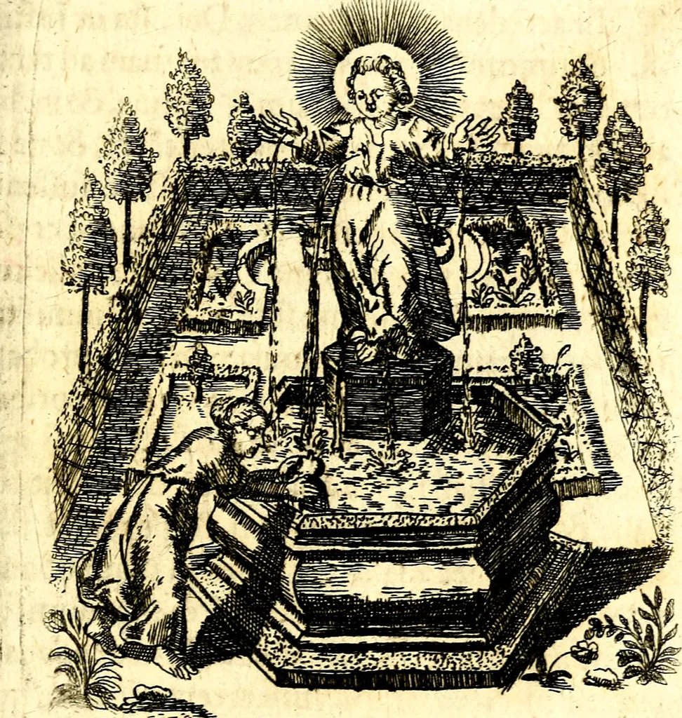 An illustration from Antipathia Amoris Divini et Humani duobus Libris comprehensa, per themata et sententias, insuper et Figuras aeneas, adjectis versibus Gallicis et Hispanicis, illustrata, antehac Antuerpiae Typis data, 1694, leaf 138