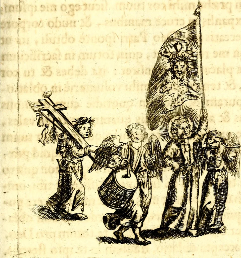 An illustration from Antipathia Amoris Divini et Humani duobus Libris comprehensa, per themata et sententias, insuper et Figuras aeneas, adjectis versibus Gallicis et Hispanicis, illustrata, antehac Antuerpiae Typis data, 1694, leaf 168