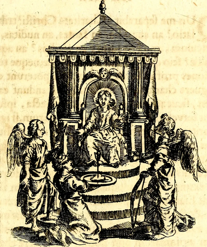 An illustration from Antipathia Amoris Divini et Humani duobus Libris comprehensa, per themata et sententias, insuper et Figuras aeneas, adjectis versibus Gallicis et Hispanicis, illustrata, antehac Antuerpiae Typis data, 1694, leaf 170