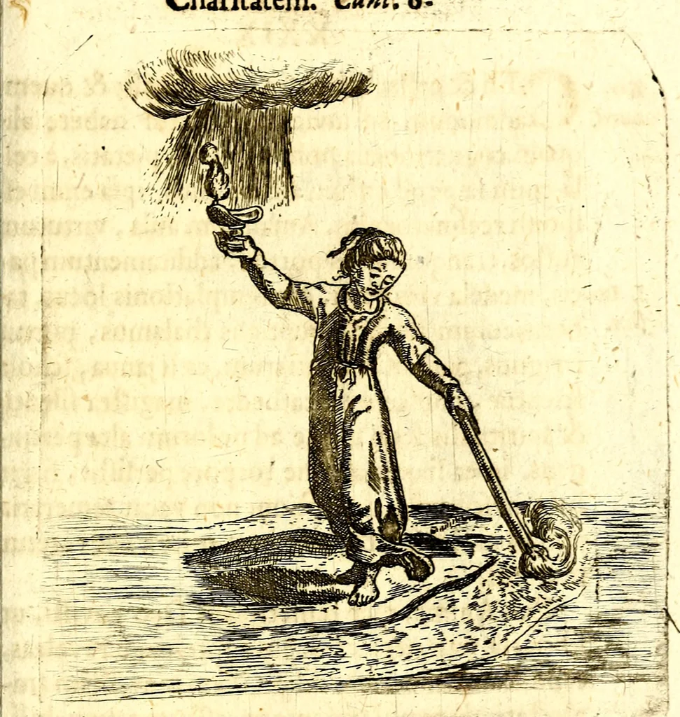 An illustration from Antipathia Amoris Divini et Humani duobus Libris comprehensa, per themata et sententias, insuper et Figuras aeneas, adjectis versibus Gallicis et Hispanicis, illustrata, antehac Antuerpiae Typis data, 1694, leaf 172