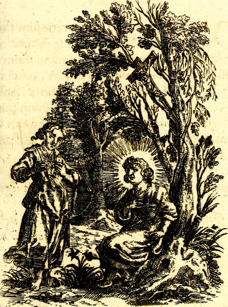 An illustration from Antipathia Amoris Divini et Humani duobus Libris comprehensa, per themata et sententias, insuper et Figuras aeneas, adjectis versibus Gallicis et Hispanicis, illustrata, antehac Antuerpiae Typis data, 1694, leaf 184