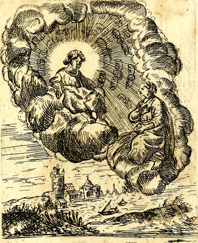 An illustration from Antipathia Amoris Divini et Humani duobus Libris comprehensa, per themata et sententias, insuper et Figuras aeneas, adjectis versibus Gallicis et Hispanicis, illustrata, antehac Antuerpiae Typis data, 1694, leaf 198