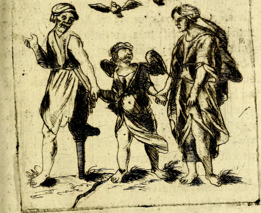 An illustration from Antipathia Amoris Divini et Humani duobus Libris comprehensa, per themata et sententias, insuper et Figuras aeneas, adjectis versibus Gallicis et Hispanicis, illustrata, antehac Antuerpiae Typis data, 1694, leaf 34