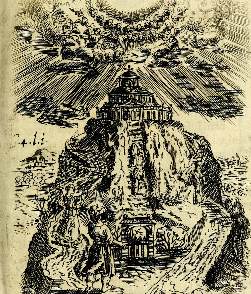 An illustration from Antipathia Amoris Divini et Humani duobus Libris comprehensa, per themata et sententias, insuper et Figuras aeneas, adjectis versibus Gallicis et Hispanicis, illustrata, antehac Antuerpiae Typis data, 1694, leaf 36