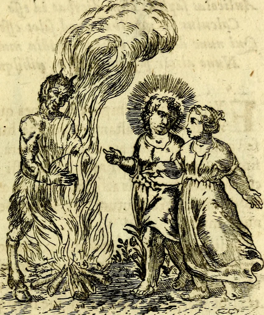 An illustration from Antipathia Amoris Divini et Humani duobus Libris comprehensa, per themata et sententias, insuper et Figuras aeneas, adjectis versibus Gallicis et Hispanicis, illustrata, antehac Antuerpiae Typis data, 1694, leaf 52