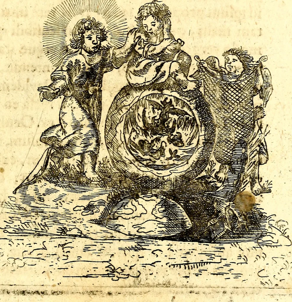 An illustration from Antipathia Amoris Divini et Humani duobus Libris comprehensa, per themata et sententias, insuper et Figuras aeneas, adjectis versibus Gallicis et Hispanicis, illustrata, antehac Antuerpiae Typis data, 1694, leaf 72