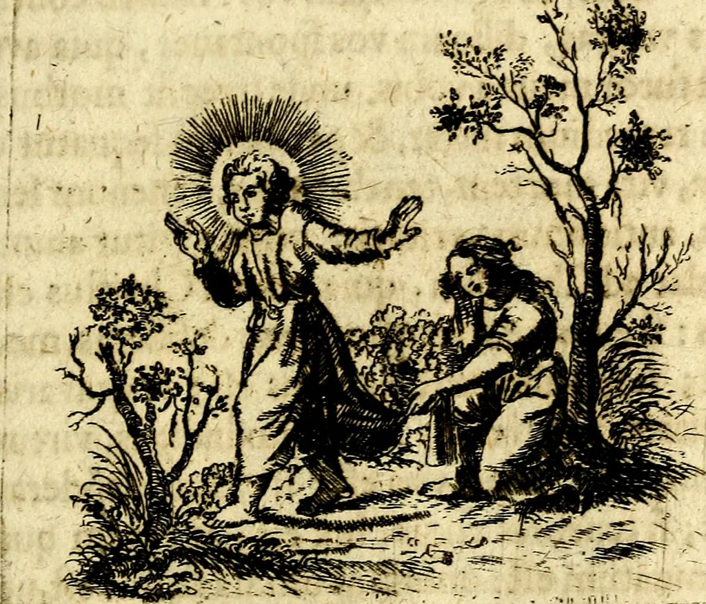 An illustration from Antipathia Amoris Divini et Humani duobus Libris comprehensa, per themata et sententias, insuper et Figuras aeneas, adjectis versibus Gallicis et Hispanicis, illustrata, antehac Antuerpiae Typis data, 1694, leaf 86