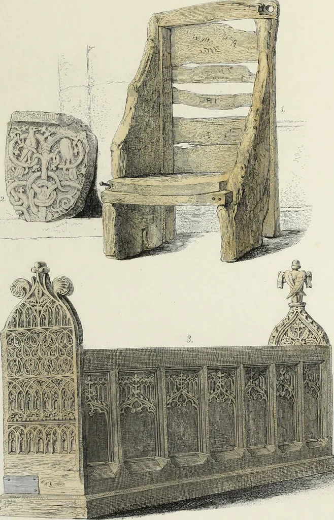 An illustration from Antiquarian gleanings in the north of England : being examples of antique furniture, plate, church decorations, objects of historical interest, etc., 1850, leaf 28