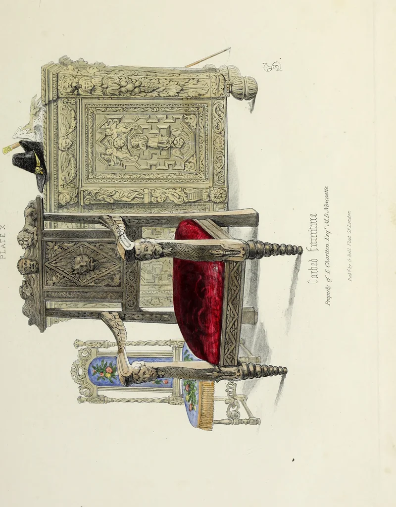 An illustration from Antiquarian gleanings in the north of England : being examples of antique furniture, plate, church decorations, objects of historical interest, etc., 1850, leaf 42