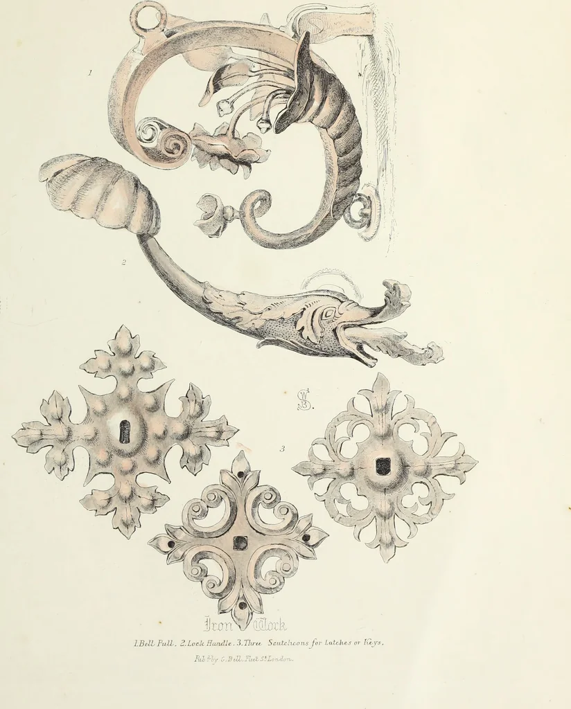 An illustration from Antiquarian gleanings in the north of England : being examples of antique furniture, plate, church decorations, objects of historical interest, etc., 1850, leaf 60