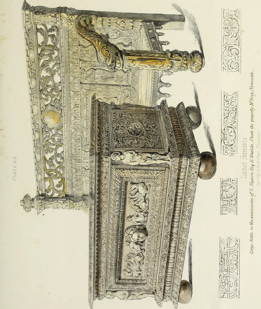 An illustration from Antiquarian gleanings in the north of England : being examples of antique furniture, plate, church decorations, objects of historical interest, etc., 1850, leaf 62
