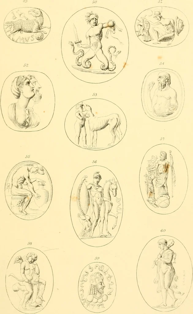 An illustration from Antique gems and rings, 1872, leaf 232