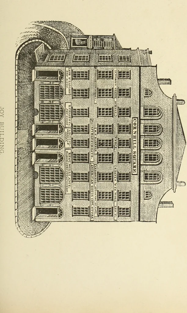 An illustration from Antique views of ye towne of Boston, 1882, leaf 124