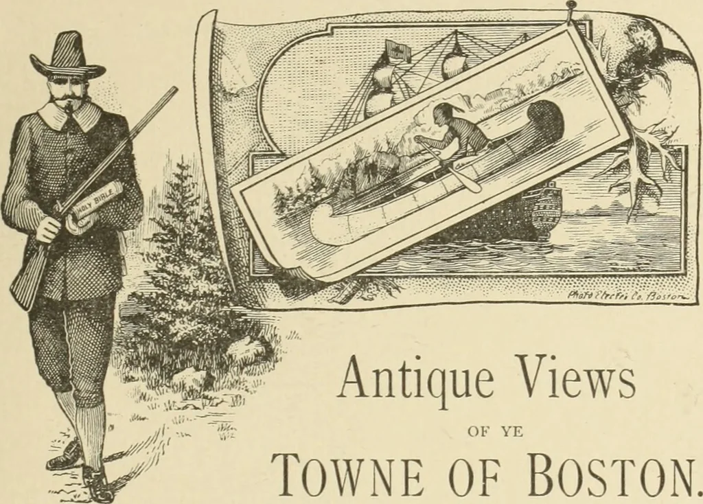 An illustration from Antique views of ye towne of Boston, 1882, leaf 16