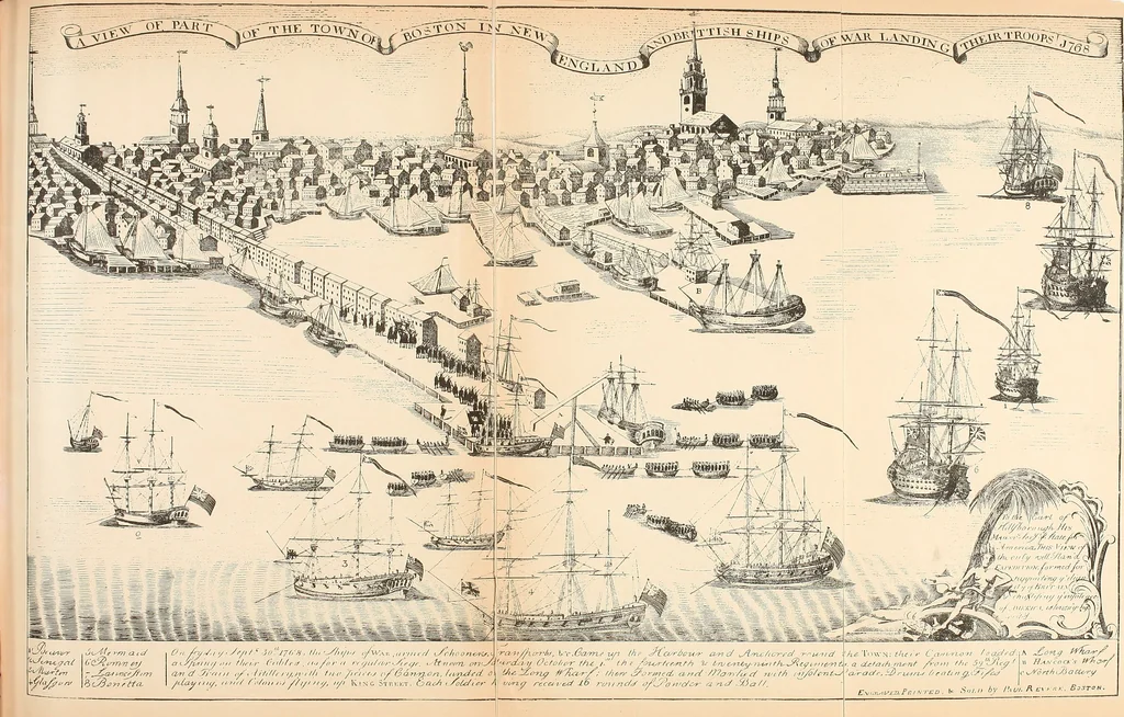 An illustration from Antique views of ye towne of Boston, 1882, leaf 210