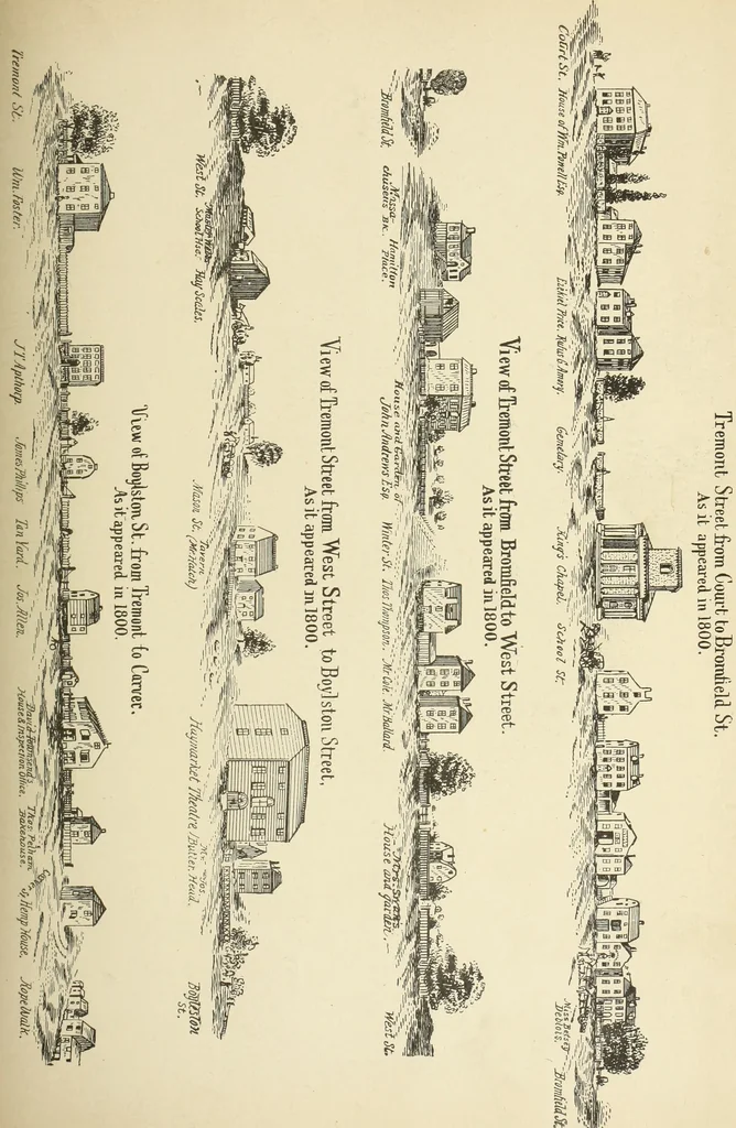 An illustration from Antique views of ye towne of Boston, 1882, leaf 296