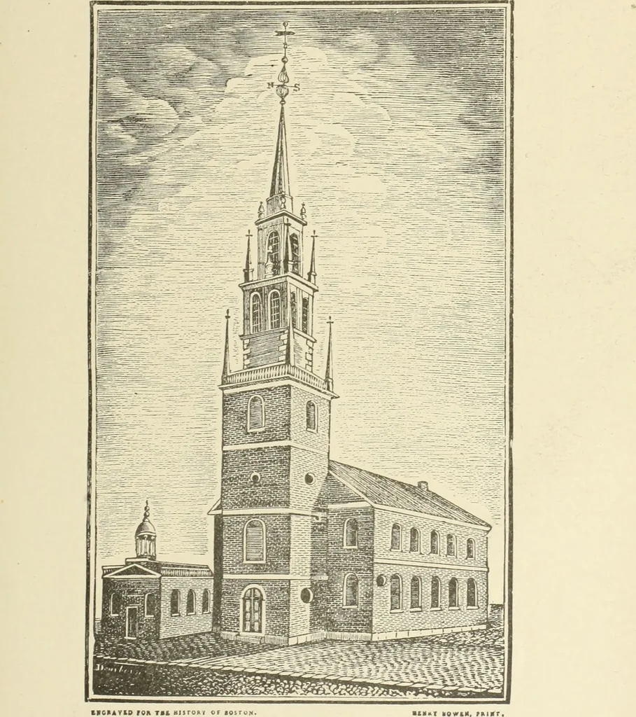 An illustration from Antique views of ye towne of Boston, 1882, leaf 318