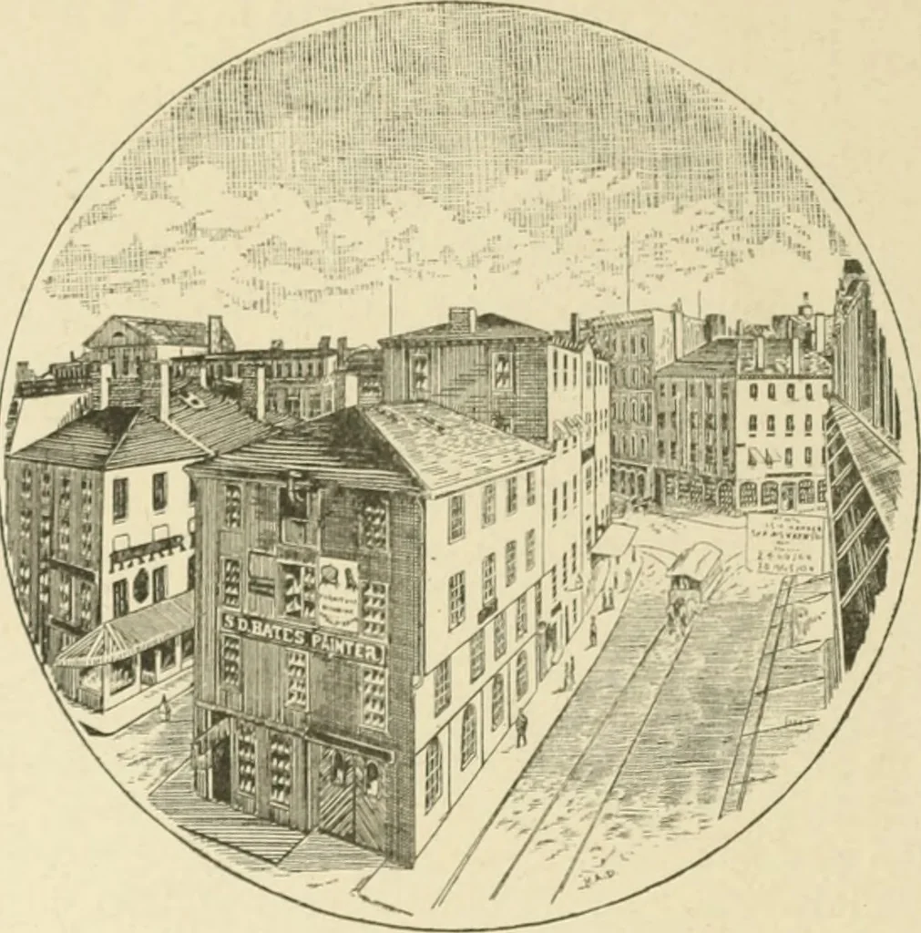 An illustration from Antique views of ye towne of Boston, 1882, leaf 353