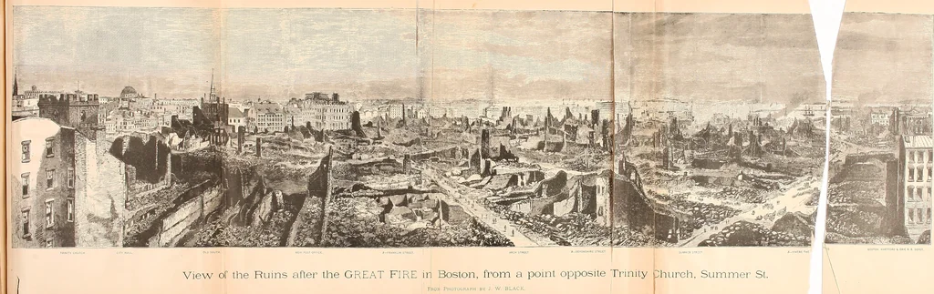 An illustration from Antique views of ye towne of Boston, 1882, leaf 372