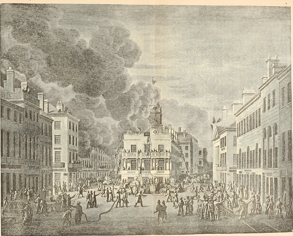 An illustration from Antique views of ye towne of Boston, 1882, leaf 384