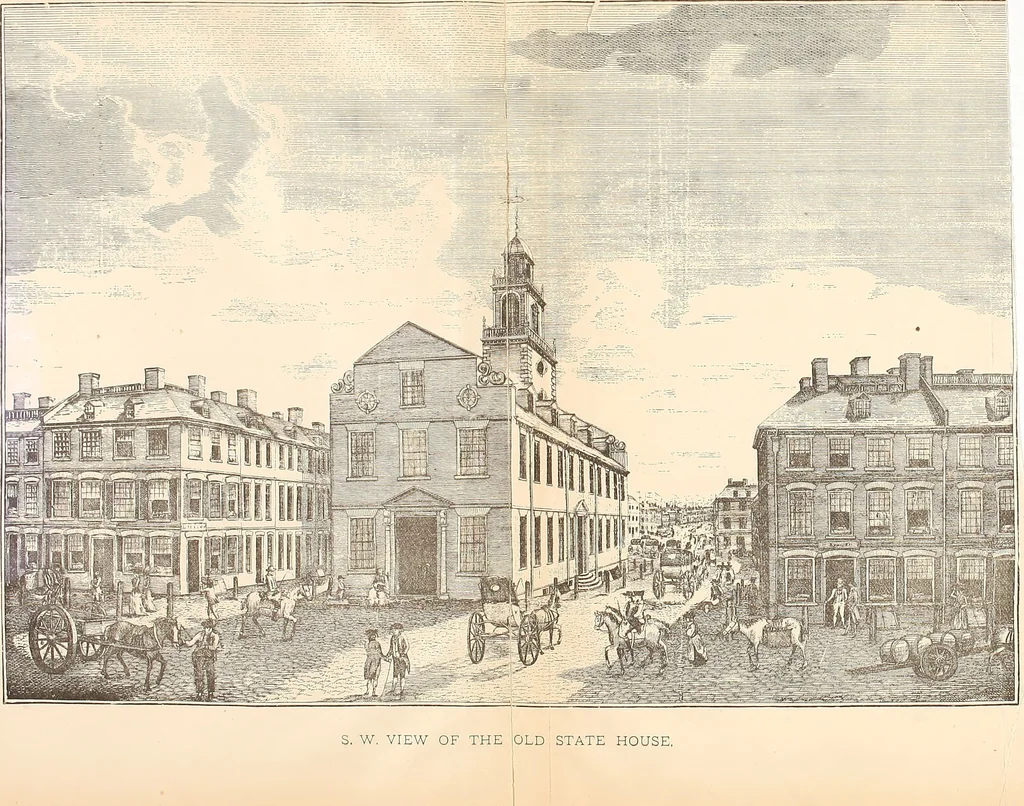 An illustration from Antique views of ye towne of Boston, 1882, leaf 88
