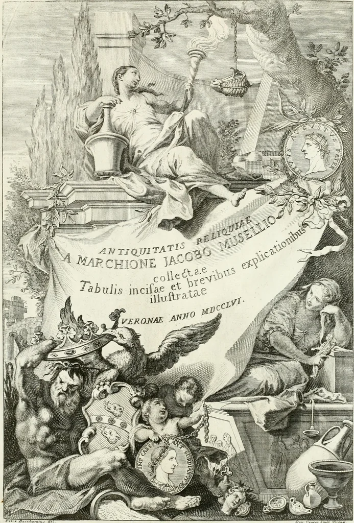 An illustration from Antiquitatis reliquiae a marchione Jacobo Musellio collectae, tabulis incisae et brevisibus explicationibus illustratae, 1756, leaf 6