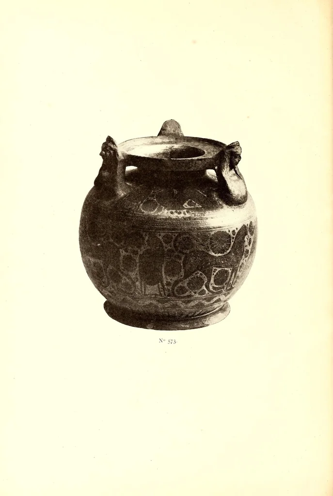 An illustration from Antiquites Egyptiennes, Grecques et Romaines appartenant a P. Philip et a divers amateurs: sculptures, peintures, bronzes, etoffes, faiences, figures de tanagra, verres irises, 1905, leaf 180