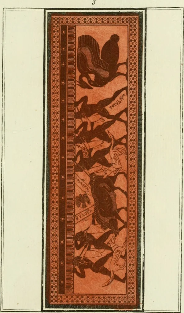 An illustration from Antiquités étrusques, grecques et romaines : ou les beaux vases étrusques, grecs et romains, et les peintures rendues avec les couleurs qui leur sont propres, 1787, leaf 122