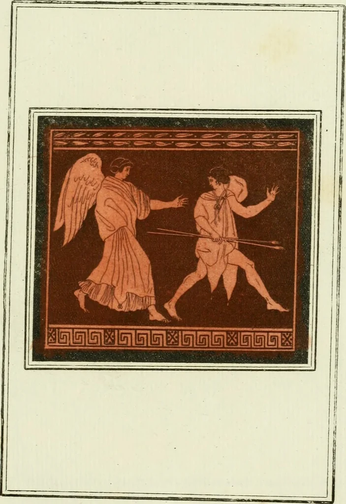 An illustration from Antiquités étrusques, grecques et romaines : ou les beaux vases étrusques, grecs et romains, et les peintures rendues avec les couleurs qui leur sont propres, 1787, leaf 140